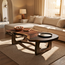 Organic Solid Wood Coffee Table with Asymmetrical Live Edge Top