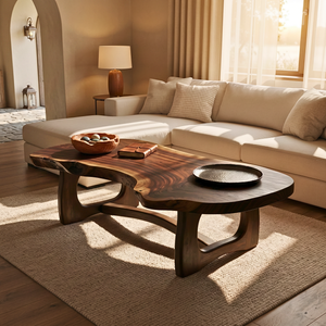 Organic Solid Wood Coffee Table with Asymmetrical Live Edge Top