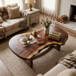 Organic Solid Wood Coffee Table with Asymmetrical Live Edge Top