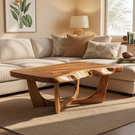 Solid Wood Coffee Table with Natural Edge Detail and Sculptural Base