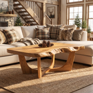 Solid Wood Coffee Table with Natural Edge Detail and Sculptural Base