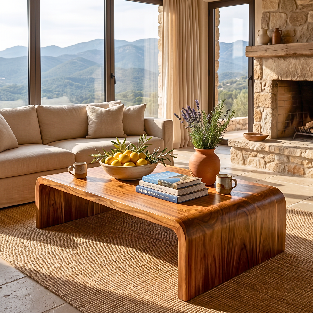 Solid Wood Coffee Table with Waterfall Side Panels