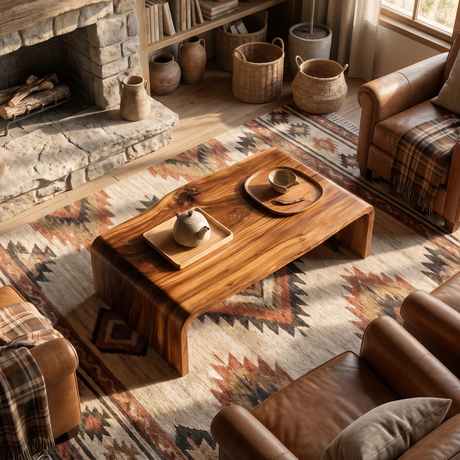 Solid Wood Coffee Table with Waterfall Side Panels