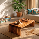 Solid Wood Coffee Table with Waterfall Side Panels