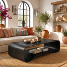 Solid Wood Coffee Table with Curved Open Shelf Design