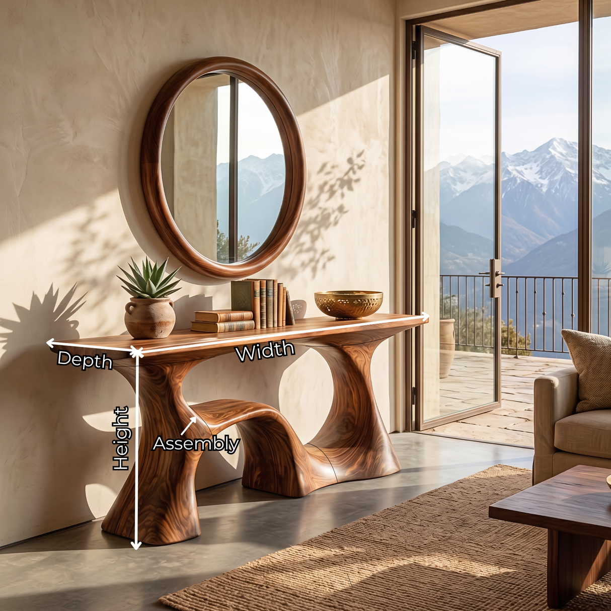Organic Solid Wood Console Table with Sculptural Open Base