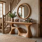 Organic Solid Wood Console Table with Sculptural Open Base