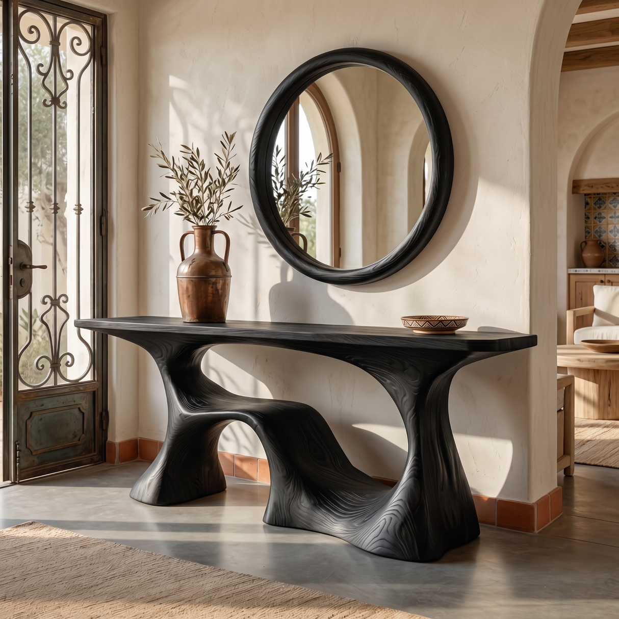 Organic Solid Wood Console Table with Sculptural Open Base