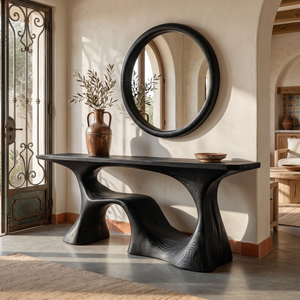 Organic Solid Wood Console Table with Sculptural Open Base