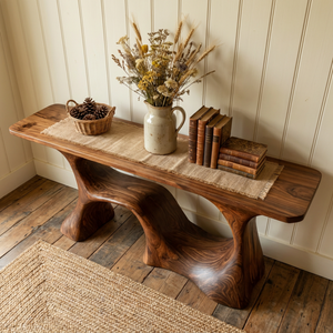 Organic Solid Wood Console Table with Sculptural Open Base