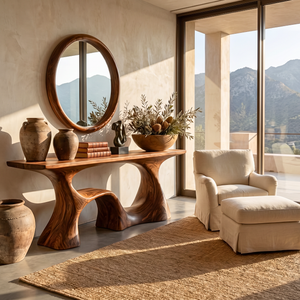 Organic Solid Wood Console Table with Sculptural Open Base