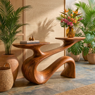 Sculptural Solid Wood Console Table with Flowing Curved Form