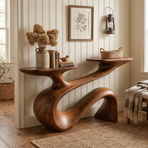Sculptural Solid Wood Console Table with Flowing Curved Form