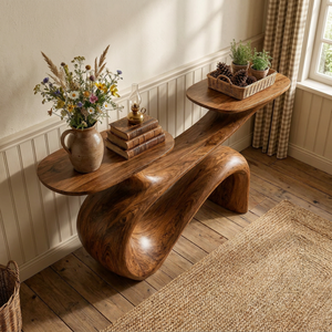 Sculptural Solid Wood Console Table with Flowing Curved Form