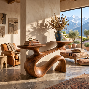 Sculptural Solid Wood Console Table with Flowing Curved Form