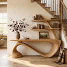 Organic Solid Wood Console Table with Integrated Sculptural Shelves