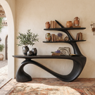 Organic Solid Wood Console Table with Integrated Sculptural Shelves