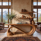 Console Table Solid Wood with Integrated Sculptural Shelves for Entryway