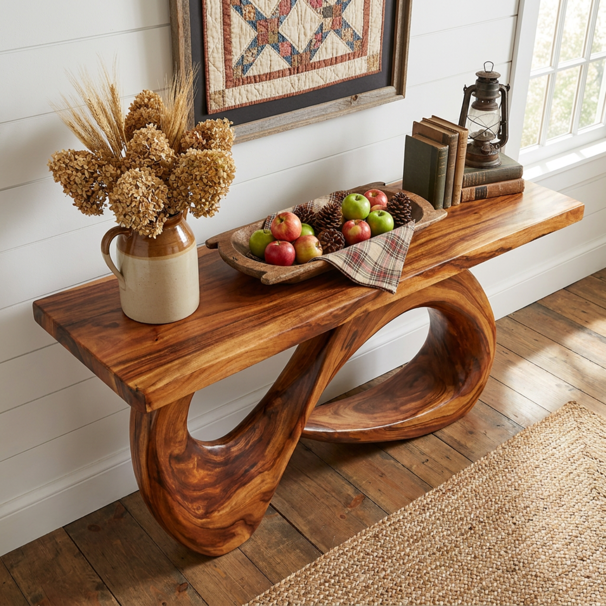 Solid Wood Console Table with Organic Loop Base
