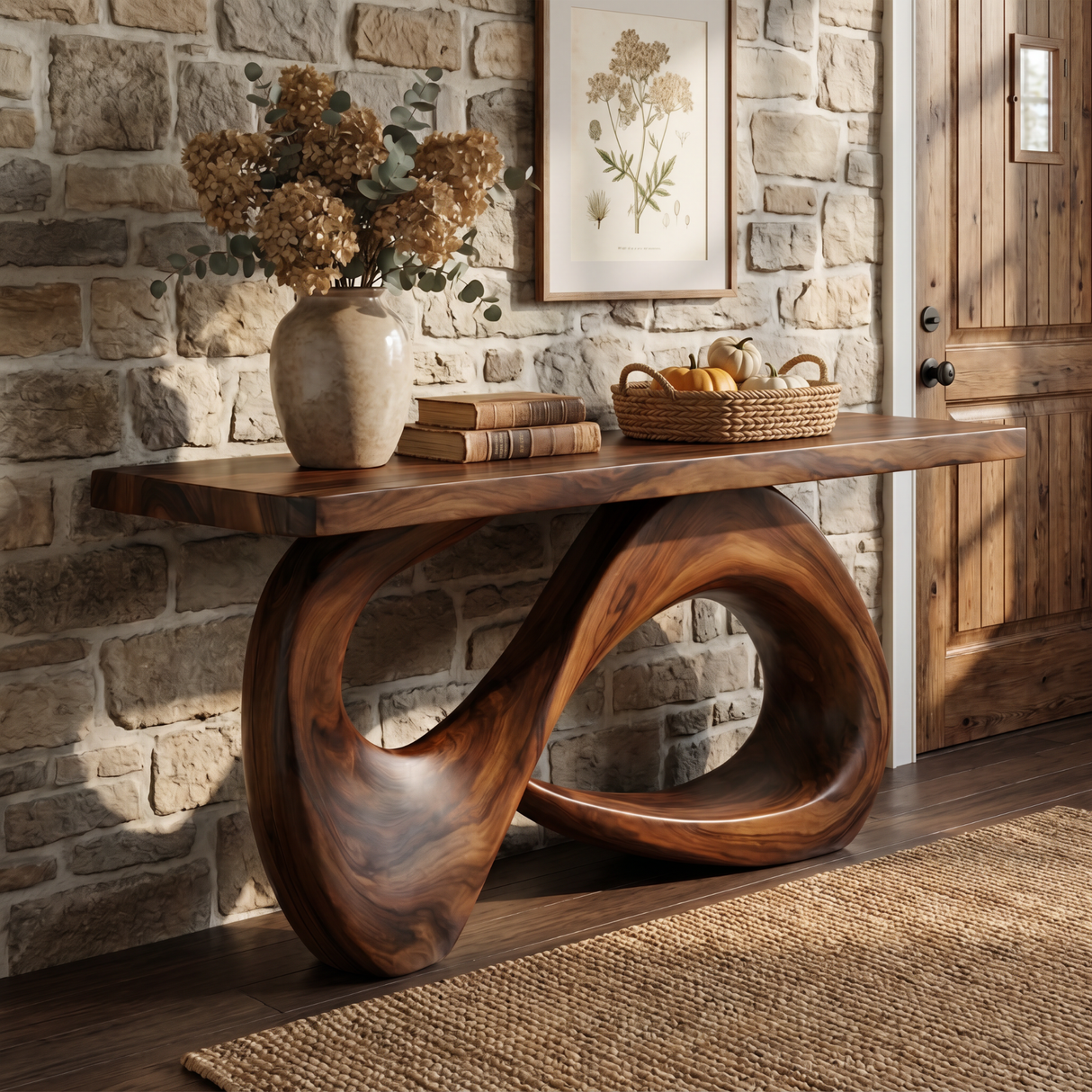 Solid Wood Console Table with Organic Loop Base