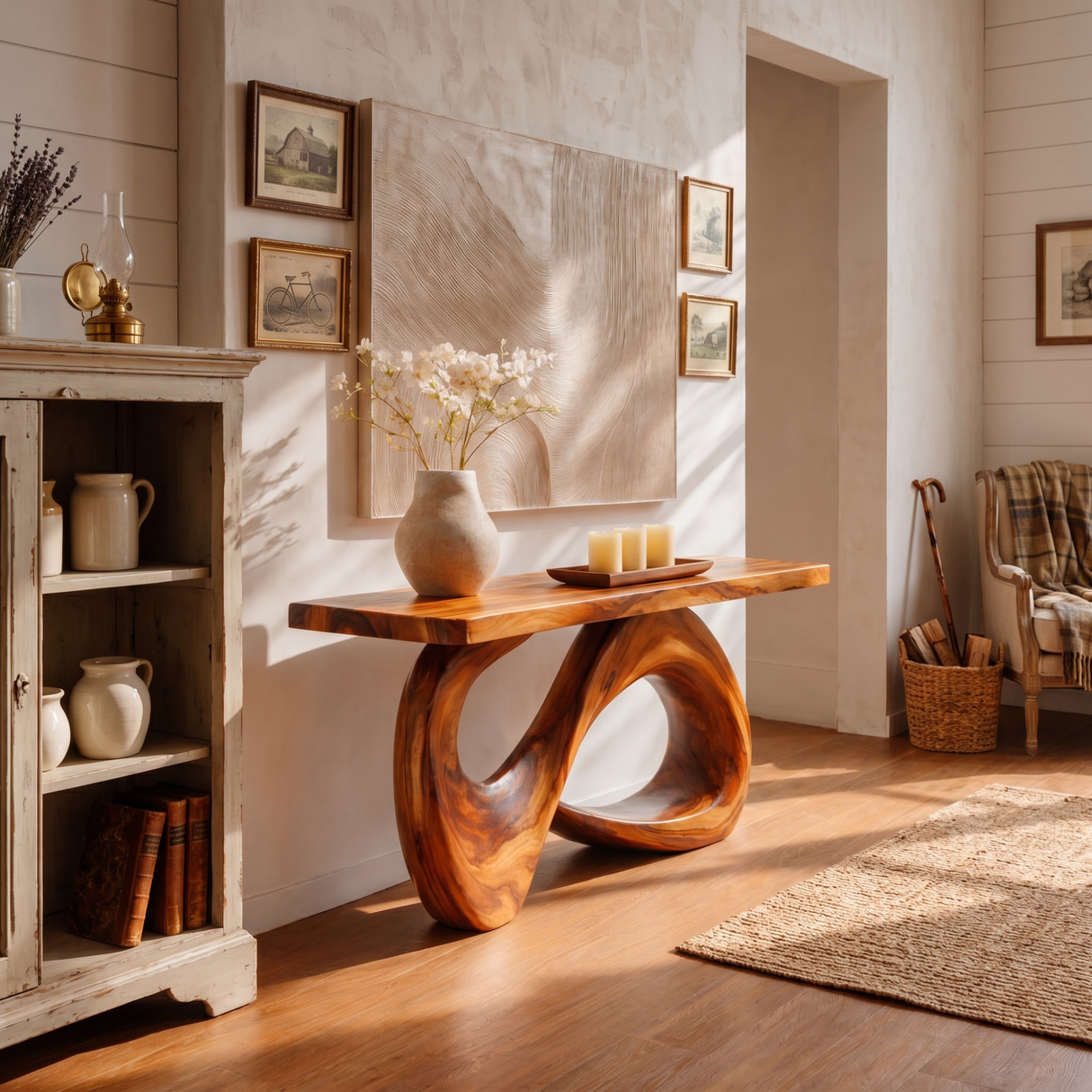 Solid Wood Console Table with Organic Loop Base