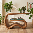 Solid Wood Sculptural Console Table with Open Shelf