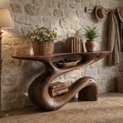 Solid Wood Console Table with Flowing Open Sculptural Base