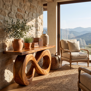 Solid Wood Console Table with Double Loop Sculptural Base