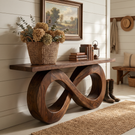 Solid Wood Console Table with Double Loop Sculptural Base