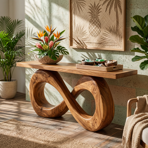 Solid Wood Console Table with Double Loop Sculptural Base