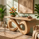 Solid Wood Console Table with Double Loop Sculptural Base