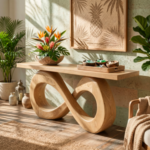 Solid Wood Console Table with Double Loop Sculptural Base