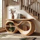Solid Wood Console Table with Infinity Loop Base and Display Shelf