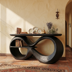 Solid Wood Console Table with Infinity Loop Base and Display Shelf