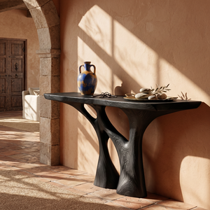 Solid Wood Console Table with Organic Open Carved Base
