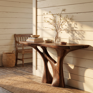 Solid Wood Console Table with Organic Open Carved Base