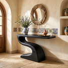 Handcrafted Solid Wood Console Table with Flowing Sculptural Base