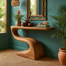 Handcrafted Solid Wood Console Table with Flowing Sculptural Base