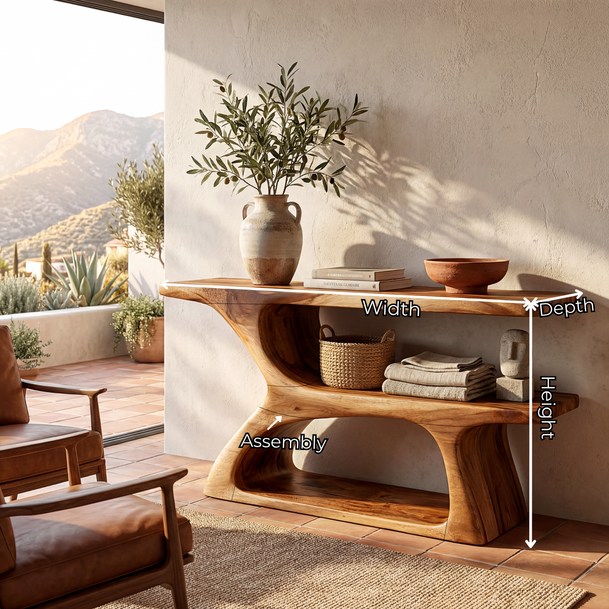 Handcrafted Solid Wood Console Table with Tiered Open Shelf Design