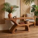 Handcrafted Solid Wood Console Table with Tiered Open Shelf Design
