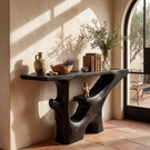 Handcrafted Solid Wood Console Table with Carved Open Shelf Base