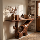 Handcrafted Solid Wood Console Table with Carved Open Shelf Base