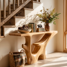 Handcrafted Solid Wood Console Table with Carved Open Shelf Base