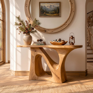Solid Wood Console Table with Sculptural Open Arch Base