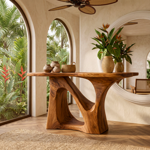 Solid Wood Console Table with Sculptural Open Arch Base