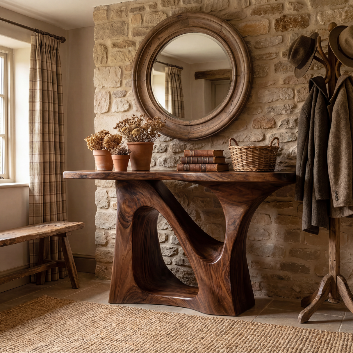 Solid Wood Console Table with Sculptural Open Arch Base