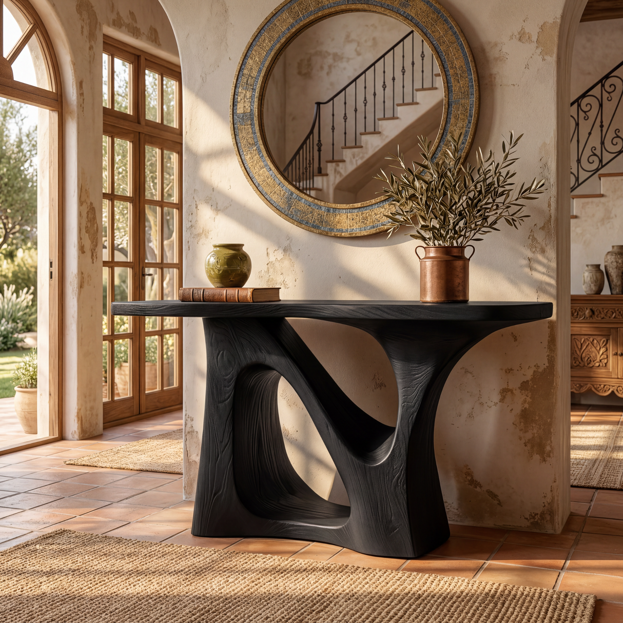 Solid Wood Console Table with Sculptural Open Arch Base