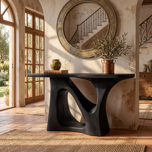 Solid Wood Console Table with Sculptural Open Arch Base