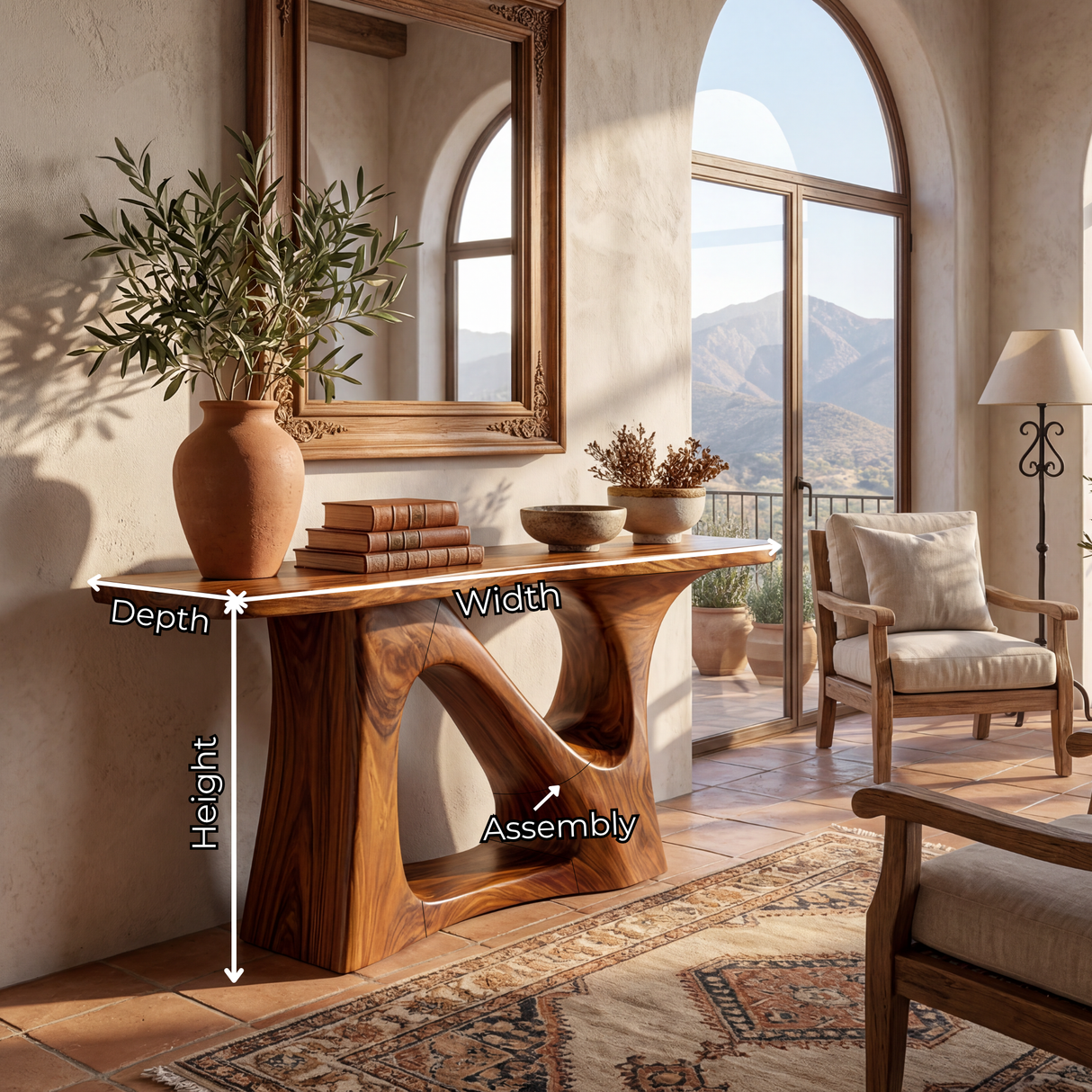 Solid Wood Console Table with Sculptural Open Arch Base