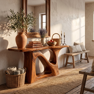 Solid Wood Console Table with Sculptural Open Arch Base